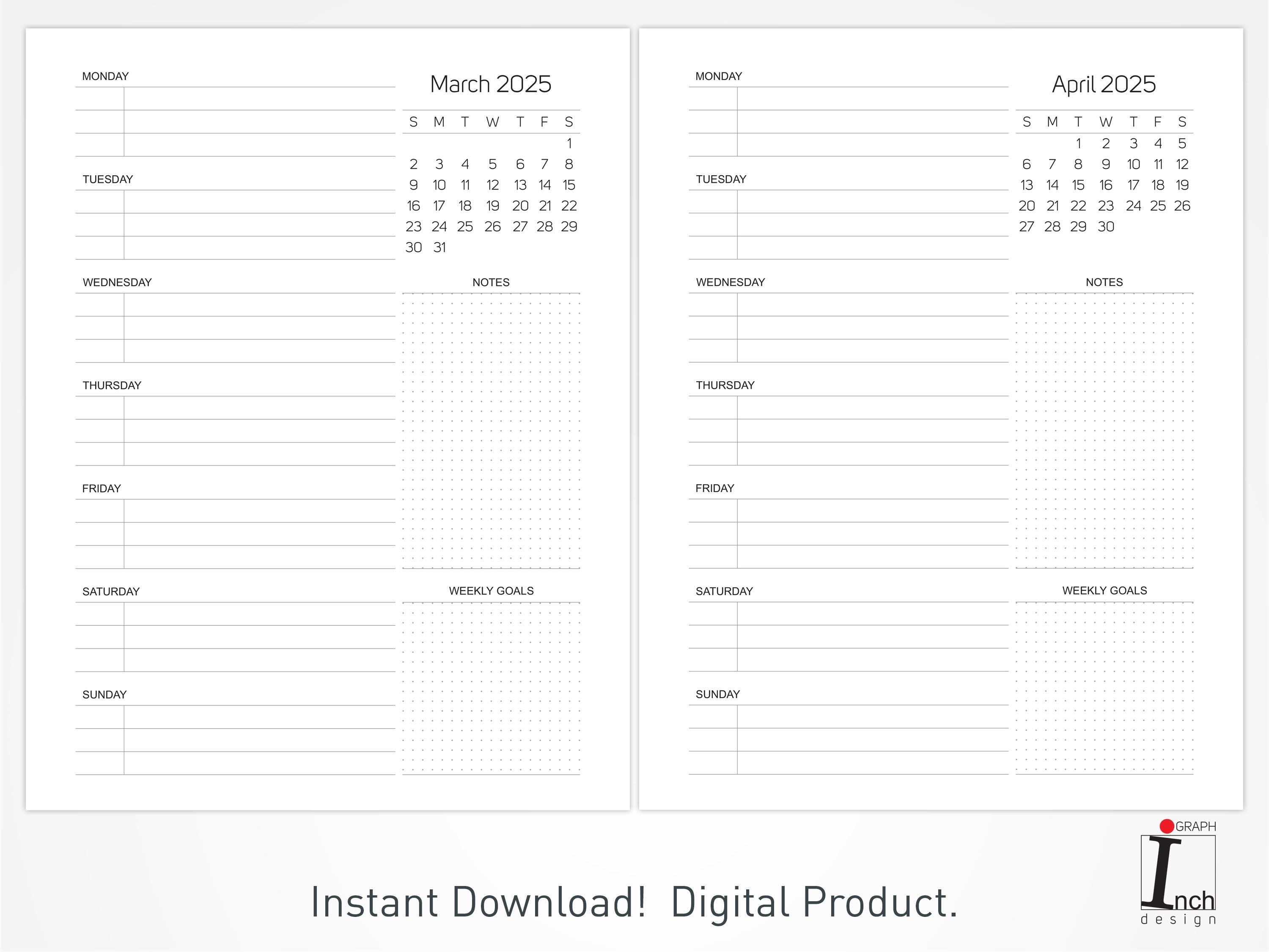 2025 Weekly Planner With Calendar, Printable Planner and