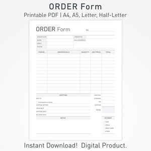 Small Business Order Form Template: Printable Sales Tracker (Fillable PDF)