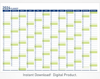 2024 Printable Planner Wall Calendar, Yearly Big Calendar Wall Planner, Large Wall Calendar Printable, Office Wall Planner