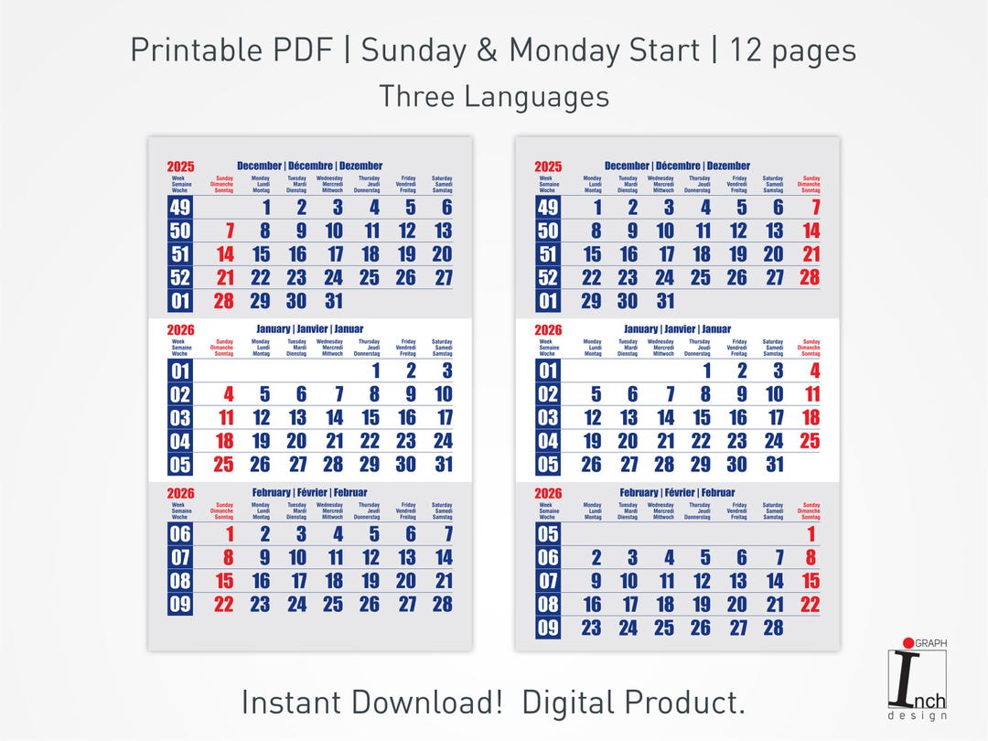 2026 Printable Wall Calendar for Spiral Bound With 3 Months per