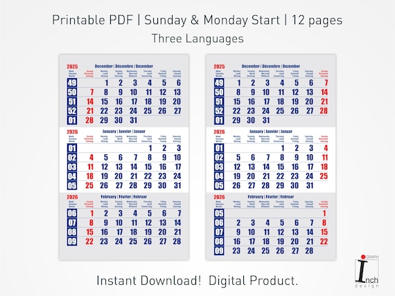 2026 Printable Wall Calendar for Spiral Bound With 3 Months per
