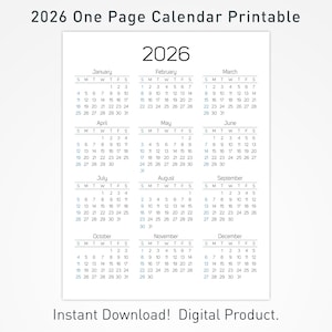 2026 Printable Calendar | Minimalist Calendar | One Page Calendar for Wall image 1