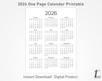 2026 Printable Calendar | Minimalist Calendar | One Page Calendar for Wall