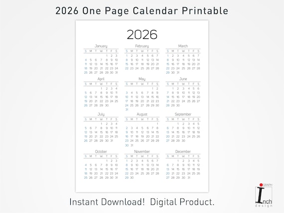 2026 Printable Calendar | Minimalist Calendar | One Page Calendar for Wall