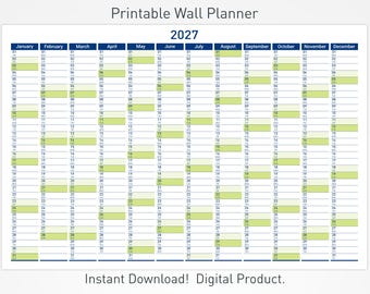 2027 Printable Wall Planner with Minimalist Design, Large Wall Calendar for Office and School
