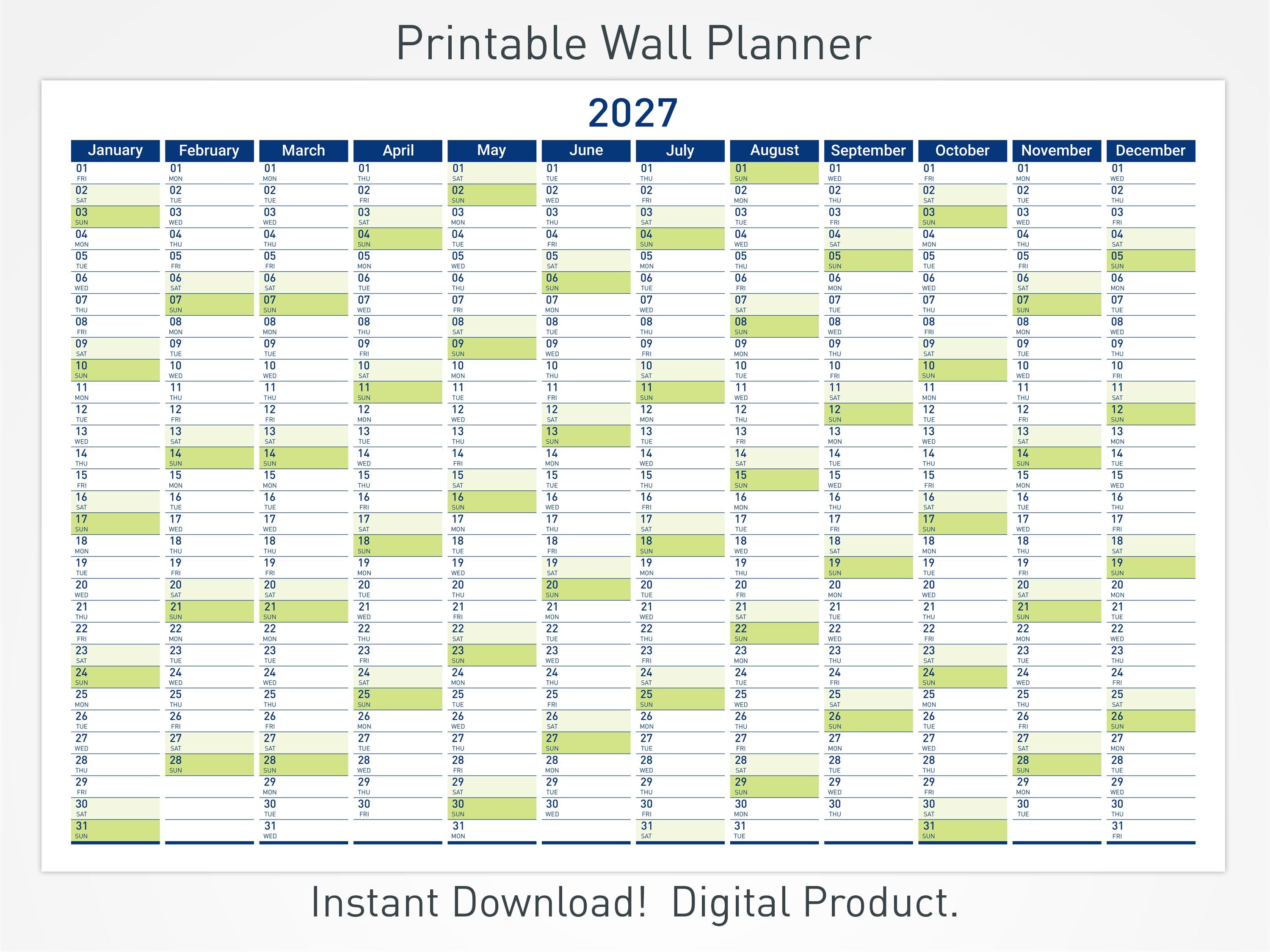 2027 Printable Wall Planner With Minimalist Design, Large Wall Calendar