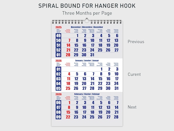 2026 Printable Wall Calendar for Spiral Bound With 3 Months per