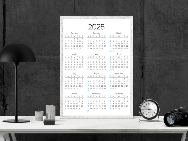 2025 Printable Calendar, 12 Months One Page Calendar, Wall Calendar