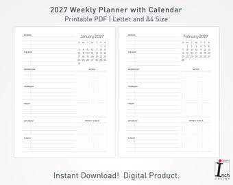 2027 Weekly Planner Printable (PDF) – Minimalist Weekly Organizer with Calendar
