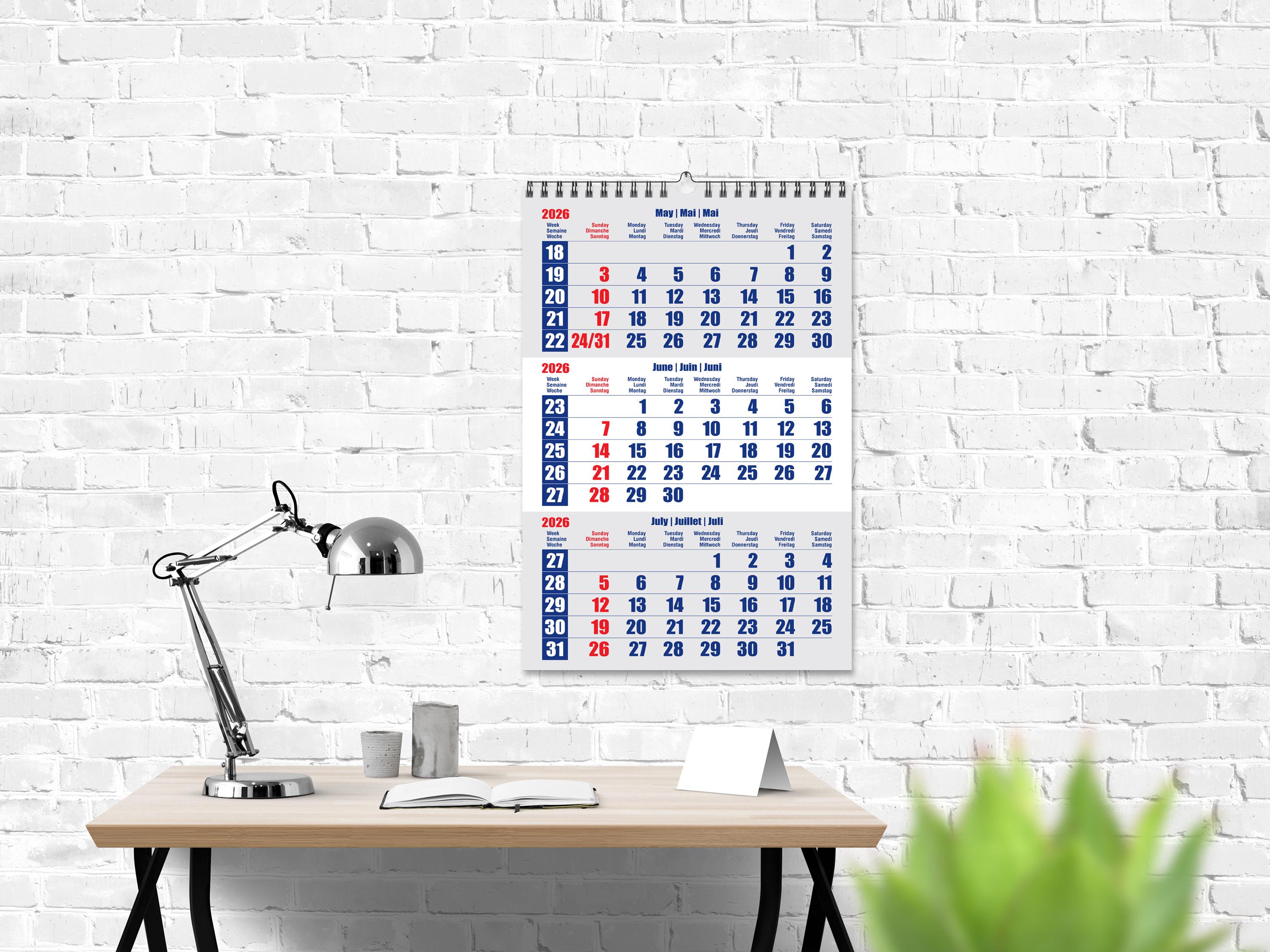 Wall Calendar 2026 - Vertical Triple Folding Wall Planner - Time Management Agenda Calendar For Hotel Office And Home Use