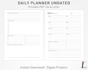 Agenda giornaliera non datata stampabile: Organizzatore giornaliero minimalista