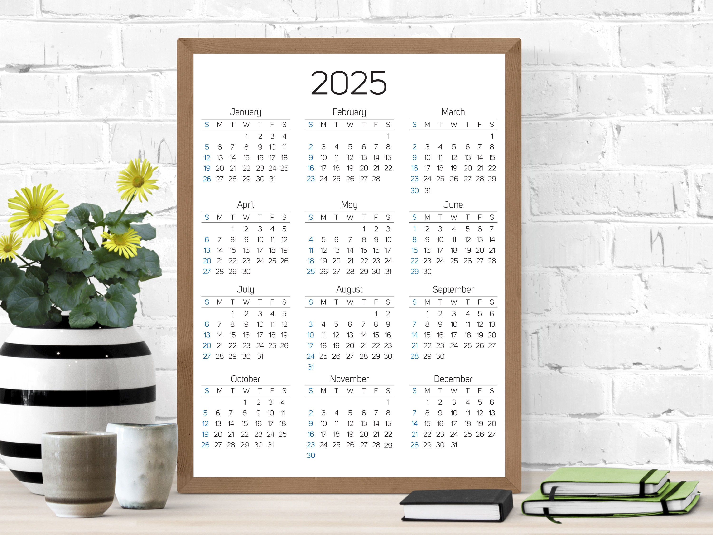 2025 Printable Calendar, 12 Months One Page Calendar, Wall Calendar, 2025 Desk Calendar