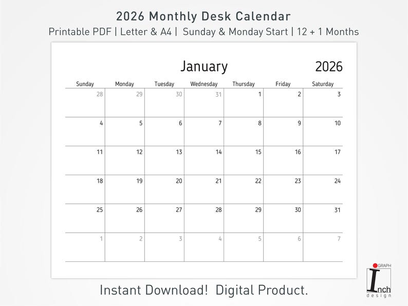 2026 Printable Desk Calendar | Minimalist Calendar | Monthly Planner | Student Organizer image 1