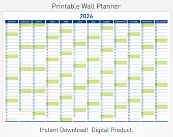 Agenda da parete stampabile 2026 dal design minimalista, calendario da parete di grandi dimensioni per ufficio e scuola.