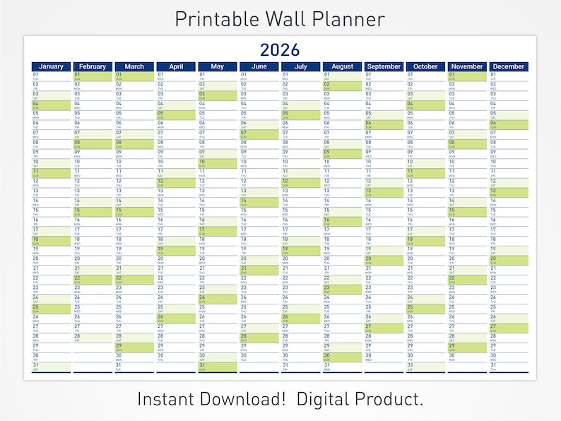2026 Printable Wall Planner with Minimalist Design, Large Wall Calendar for Office and School image 1