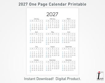 2027 Printable Calendar | Minimalist Calendar | One Page Calendar for Wall