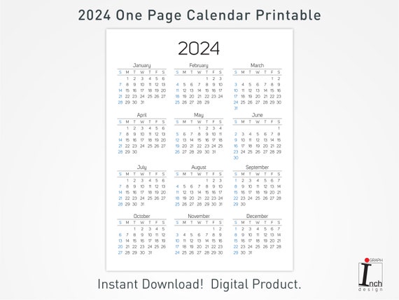 2024 Printable Calendar, 12 Months One Page Calendar, Wall Calendar, 2024  Desk Calendar, Minimalist Home Calendar Decoration 