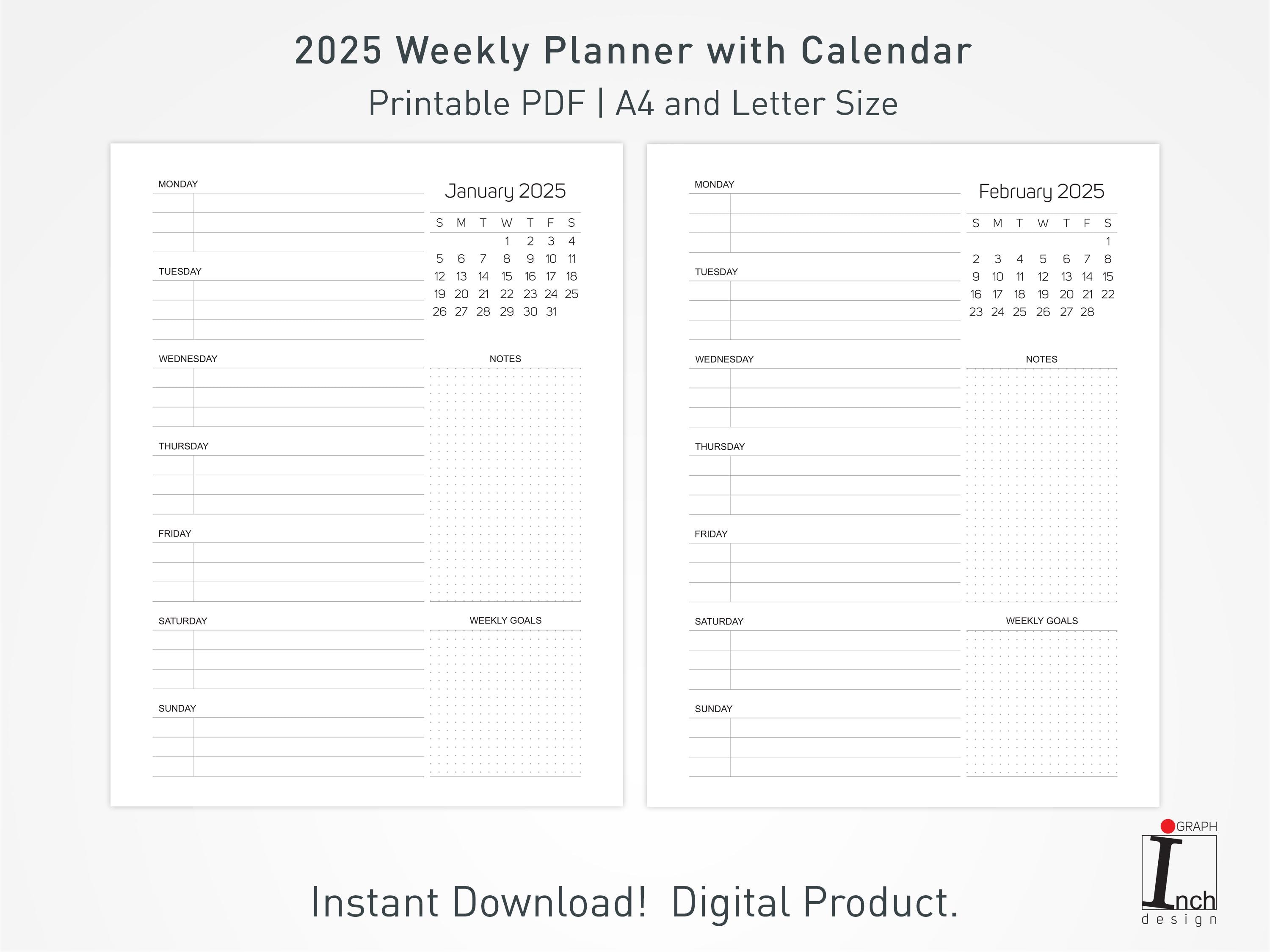 少し豊富な贈り物 Planner Weekly 2025 With and Planner Printable Calendar, 手帳・カレンダー