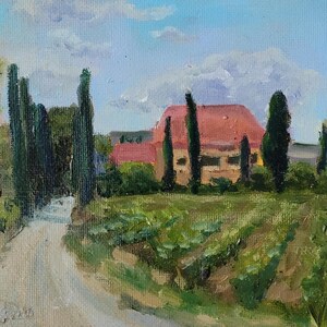 paisaje provenza cipreses bodega verano obra de arte original pintura pintura al óleo arte francia paisaje romántico naturaleza