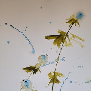 Disegno Fiore magico Pesce Disegno minimalista Opera d'arte unica