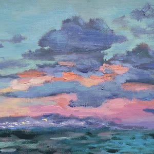 original oil painting artwork sunrise sunset sea landscape ocean water art seashore seaside morning