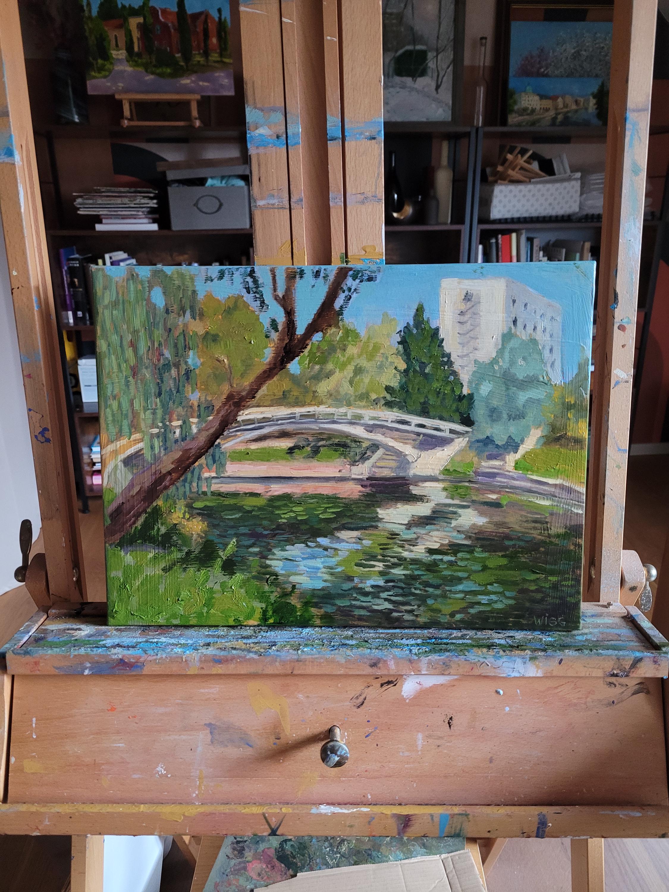橋 川 夏の日 自然 風景 風景 木 ギフト キャンバスに描いた絵画