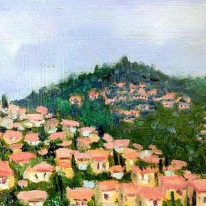 Vila França Montanha Colina Natureza Obra de arte original de pintura a óleo