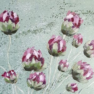 Flores Pintura floral Alcachofa Pintura verde Obra de arte original Regalo de cumpleaños Menta