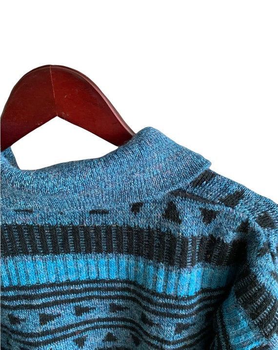 Vintage Unisex jumper, Blue 80's style Cardigan, … - image 5
