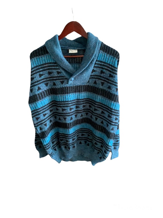 Vintage Unisex jumper, Blue 80's style Cardigan, … - image 7