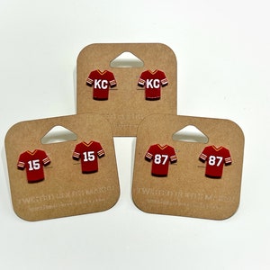 MINI - Red - Kansas City Chiefs  Jersey Laser Cut Painted Stud Earrings | KC | 15 | 87