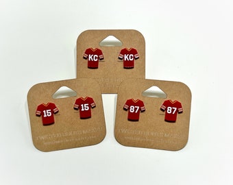 MINI - Red - Kansas City Chiefs  Jersey Laser Cut Painted Stud Earrings | KC | 15 | 87