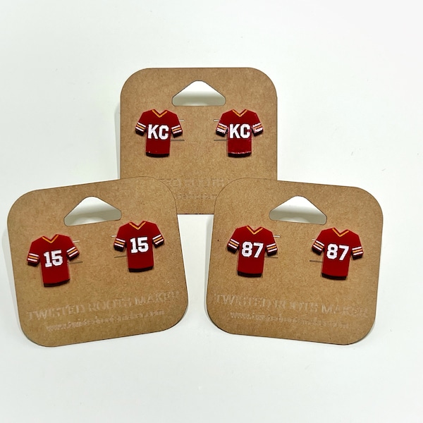 MINI - Red - Kansas City Chiefs  Jersey Laser Cut Painted Stud Earrings | KC | 15 | 87