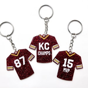 Red Glitter - Kansas City Chiefs Jersey Laser Cut Painted Keychain | KC Champs | 15 MVP | 87