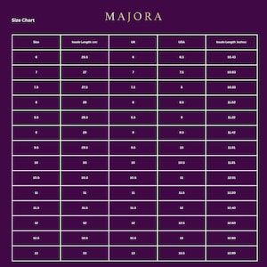 May include: Size chart for shoes with measurements in both inches and centimeters. The chart shows sizes 6 through 13, with corresponding UK, USA, and insole length measurements.
