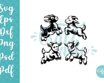 Baby Goat SVG Bundle, Cute Goat Clipart, Farm Animal SVG, Goat Head, Goat Face, Kid Goat, Cut Files for Cricut Silhouette, scg, dxf, eps