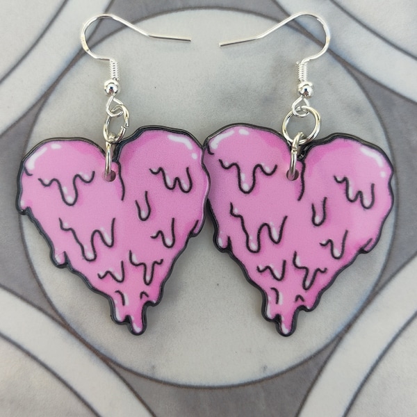 Melting Heart Earrings Pink Pastel Goth Romantic Cute Scene Earrings