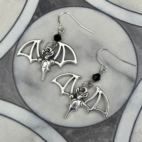 Hypoallergenic Goth Bat Earrings Charm Earrings Goth Jewelry Bat Jewelry Handmade