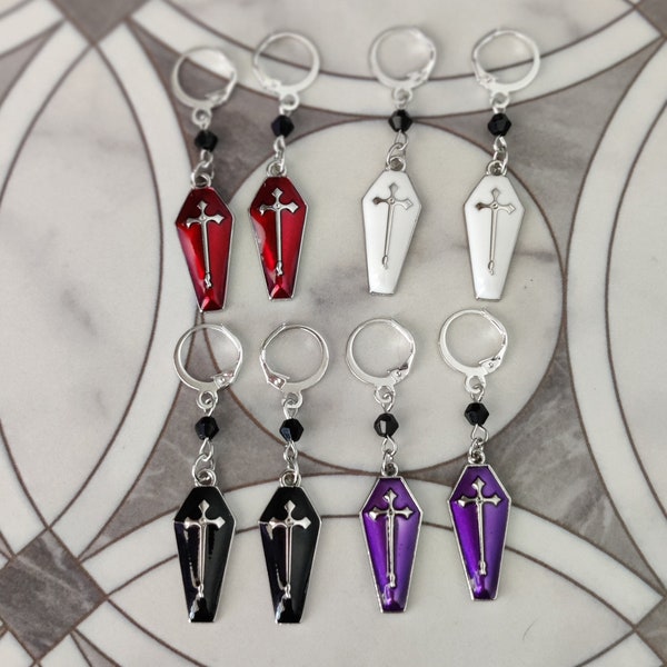 Coffin Charm Earrings Goth Earrings Coffin Earrings Cute Goth Purple Earrings
