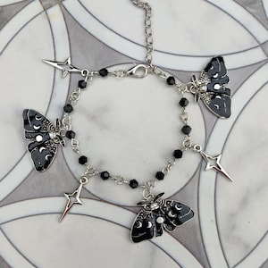 Goth Moth Bracelet Goth Jewelry Charm Bracelet Whimsigoth Bracelet