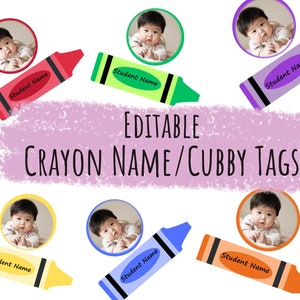 Buntstift Name / Cubby Tags für Vorschulen und Kindertagesstätten (EDITIERBAR)