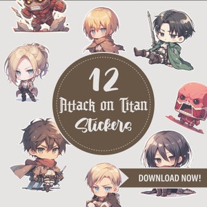 Pegatinas Digitales ATTACK On Titan Cute Kawaii Imprimibles PNG Descarga INSTANTÁNEA Uso Comercial Scrapbook Vintage Regalo Clipart Anime