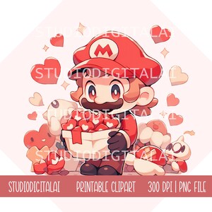Mario Valentinstag Pop Vintage Clipart PNG-Datei SOFORT-DOWNLOAD Kommerzielle Nutzung druckbare Sublimation Scrapbook vorgeschnitten bezaubernd