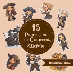 Digitale Aufkleber „Fluch der Karibik“ | Ausdrucke | Jack Sparrow | Schwarze Perle | Schatz | Will Turner | Sofortiger Download | png