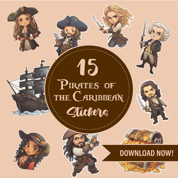 Pirates of the Caribbean Digital Stickers | Printables | Jack Sparrow | Black Pearl | treasure | Will Turner | Instant Download | png