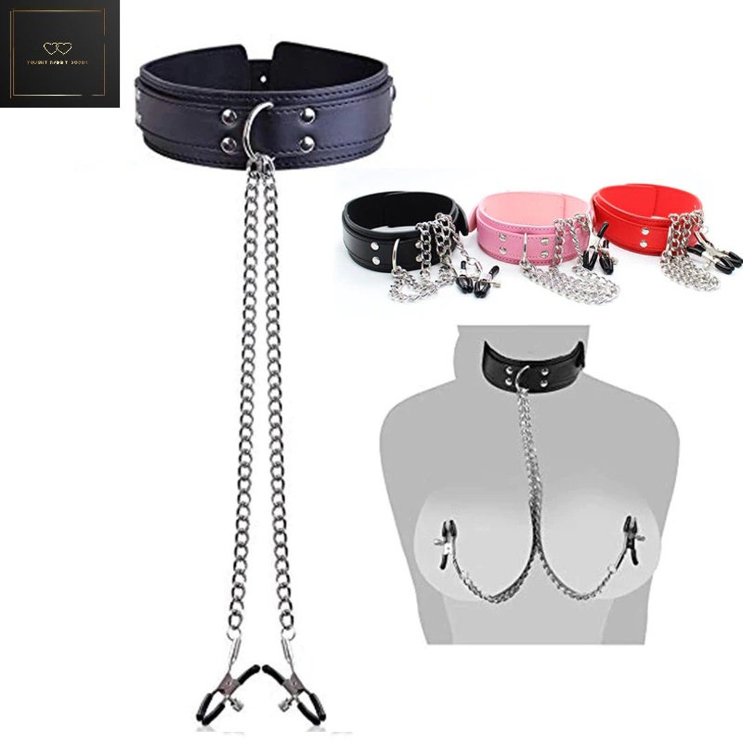 Leder Halsband Halsband mit Nippel Brust Klemme Clip Kette BDSM - .de