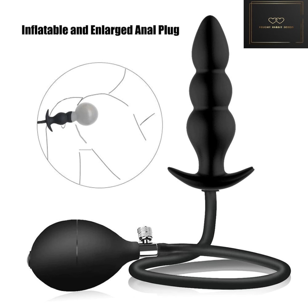 Inflatable Dildo Anal Plug With 5 Beads Built-in Silicone
