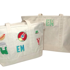 Embroidered Canvas Tote: Personalized Tote Bag - Custom Gift with Monogram or Unique Icons