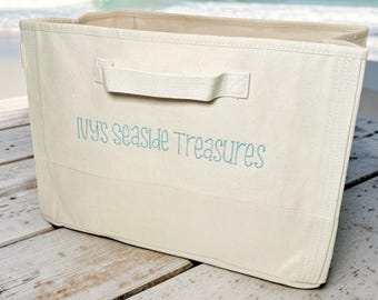 Embroidered Canvas Storage Tub | Monogram Toy Bin | Custom Embroidered Organization | Personalized Gift