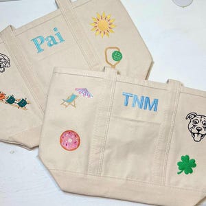 Embroidered Canvas Tote: Personalized Tote Bag - Custom Gift with Monogram or Unique Icons